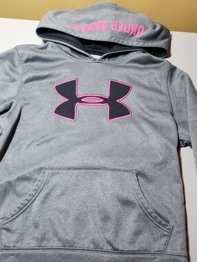 Under Armour Youth Gray Hoodie with Black and Pink Logo